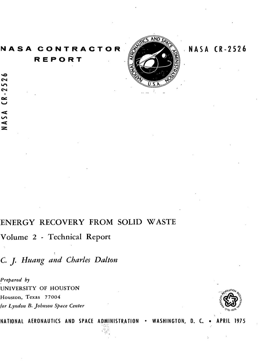 Nasa Cr-2526 Energy Recovery from Solid Waste