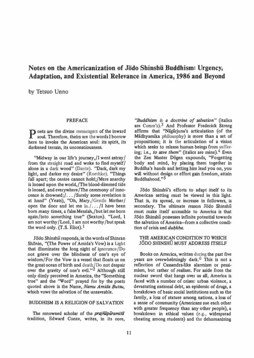 Notes on the Americanization of Jiido Shinshii Buddhism: Urgency, Adaptation, and Existential Relevance in America, 1986 and Beyond