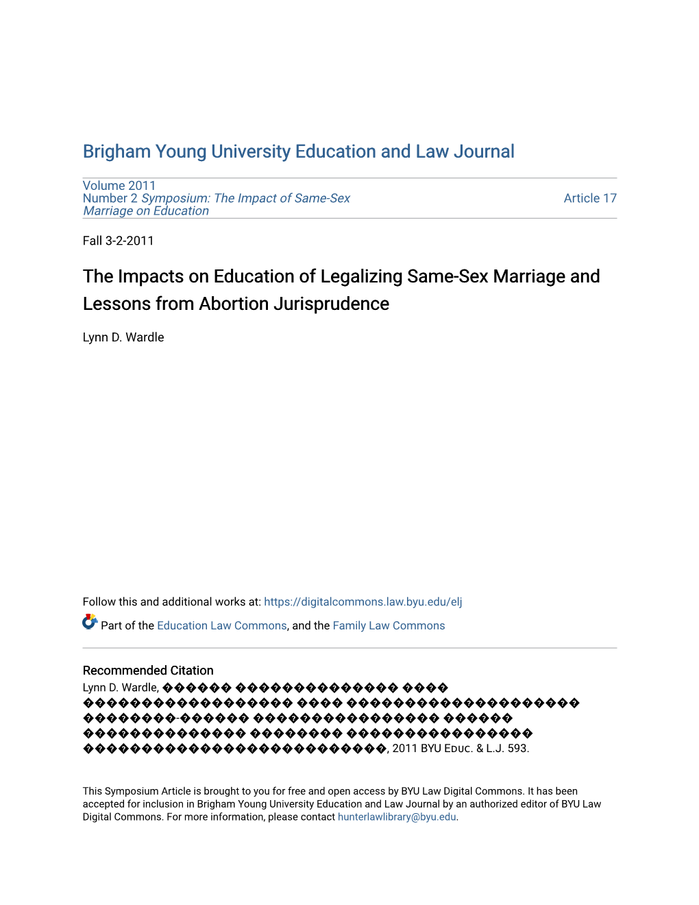 The Impacts on Education of Legalizing Same-Sex Marriage and Lessons from Abortion Jurisprudence