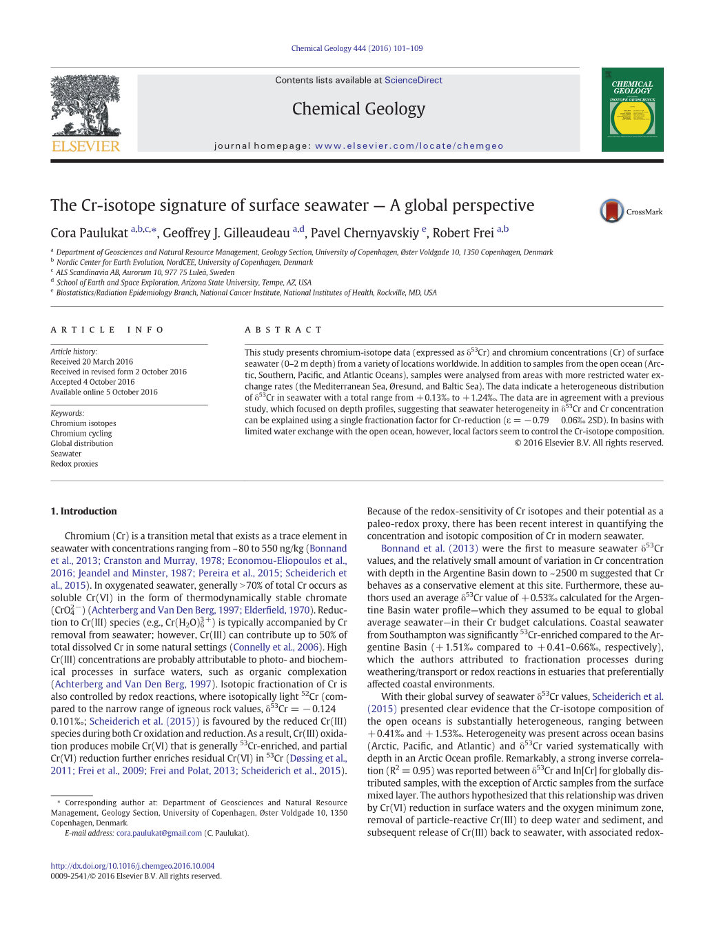 The Cr-Isotope Signature of Surface Seawater ￢ﾀﾔ a Global Perspective