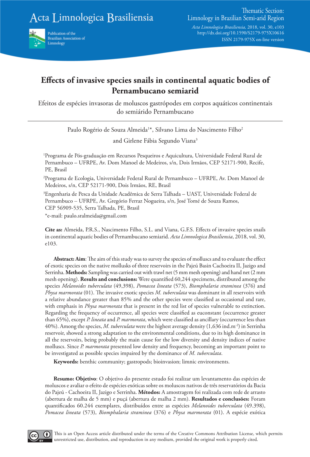 Effects of Invasive Species Snails in Continental Aquatic Bodies