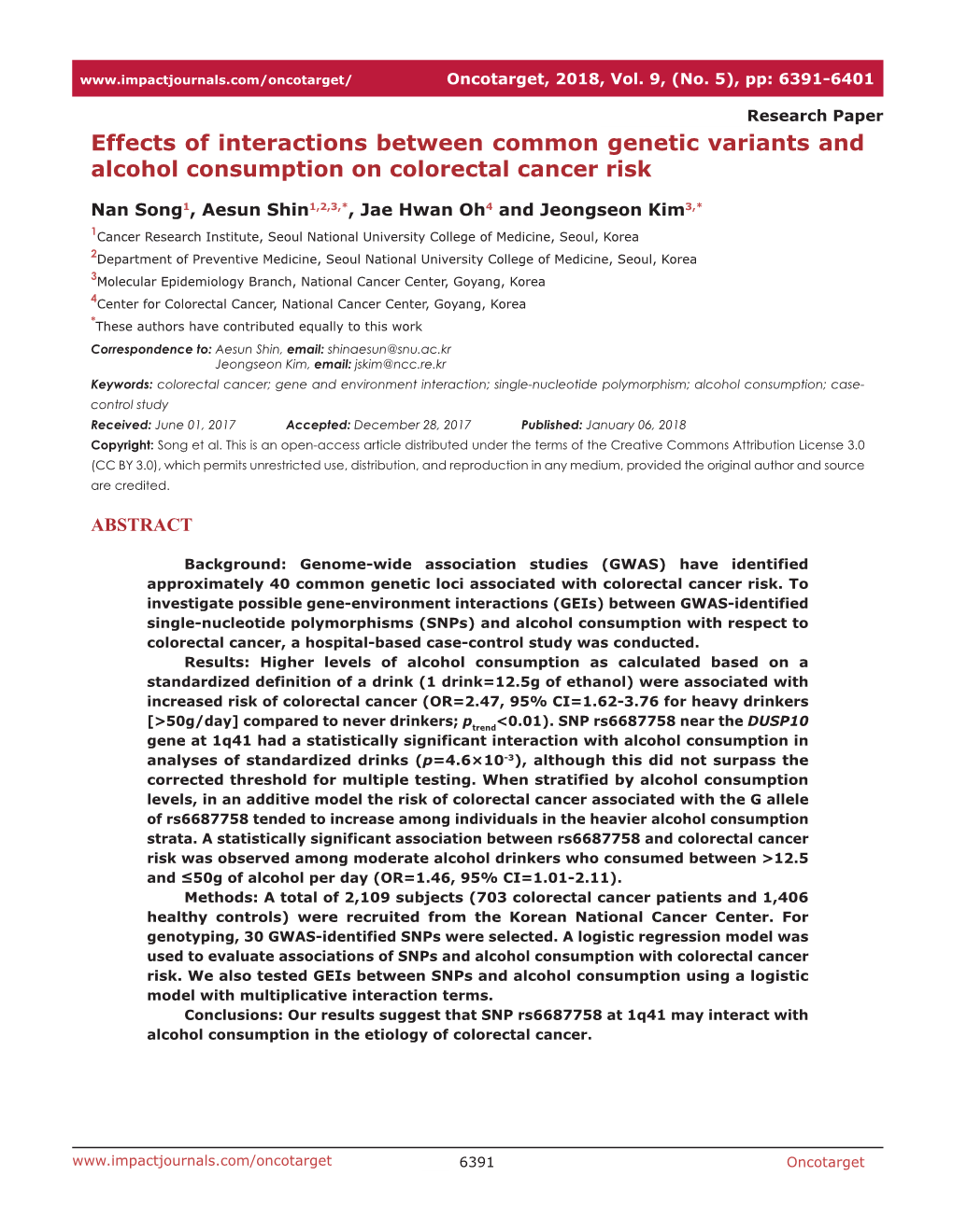 Effects of Interactions Between Common Genetic Variants and Alcohol Consumption on Colorectal Cancer Risk