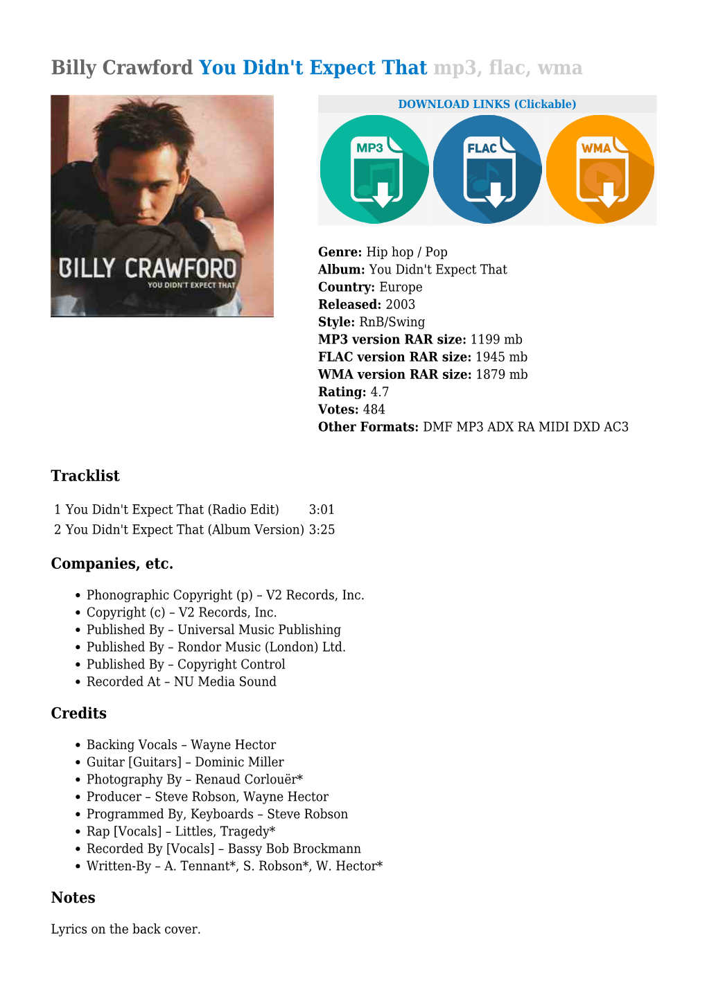 Billy Crawford You Didn't Expect That Mp3, Flac, Wma