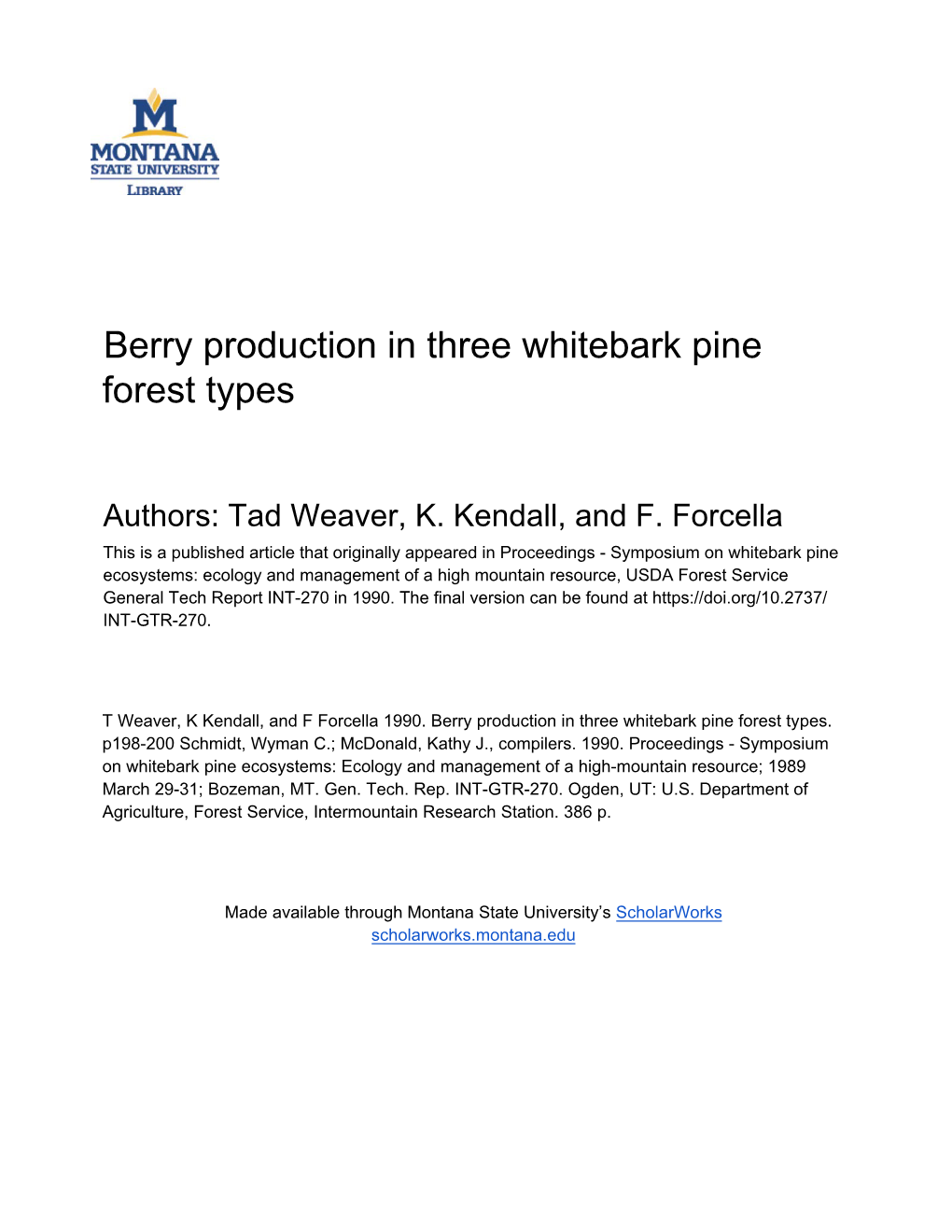 Berry Production in Three Whitebark Pine Forest Types