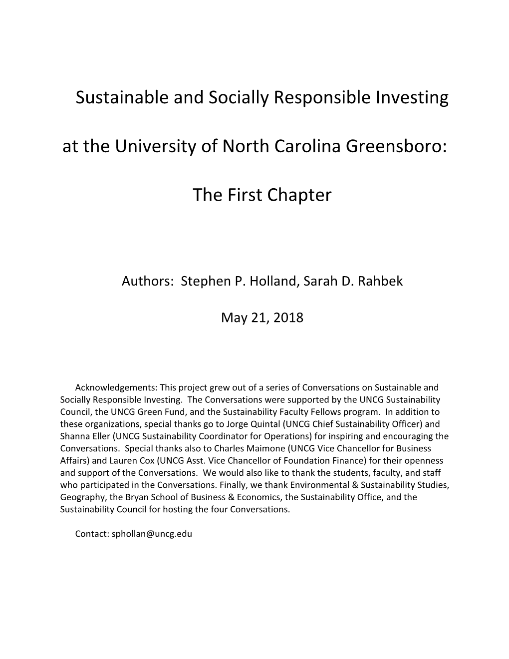 Sustainable and Socially Responsible Investing At