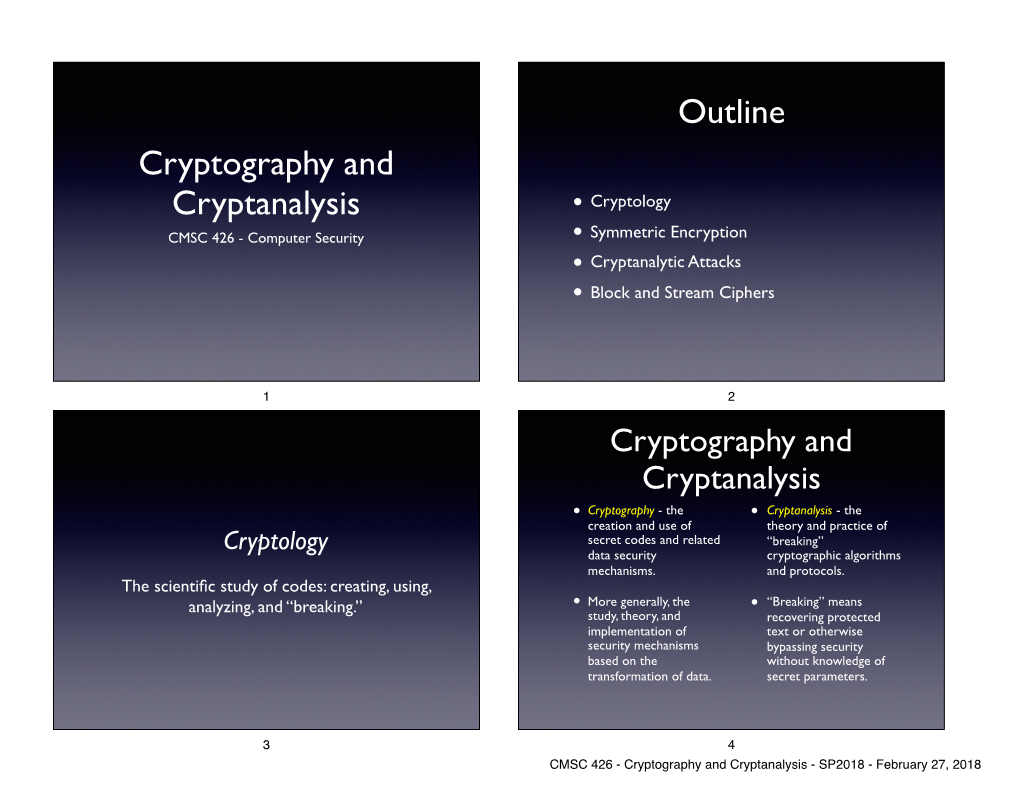 Cryptography and Cryptanalysis Outline