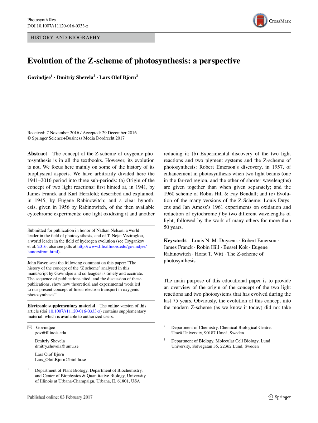 Evolution of the Z-Scheme of Photosynthesis: a Perspective