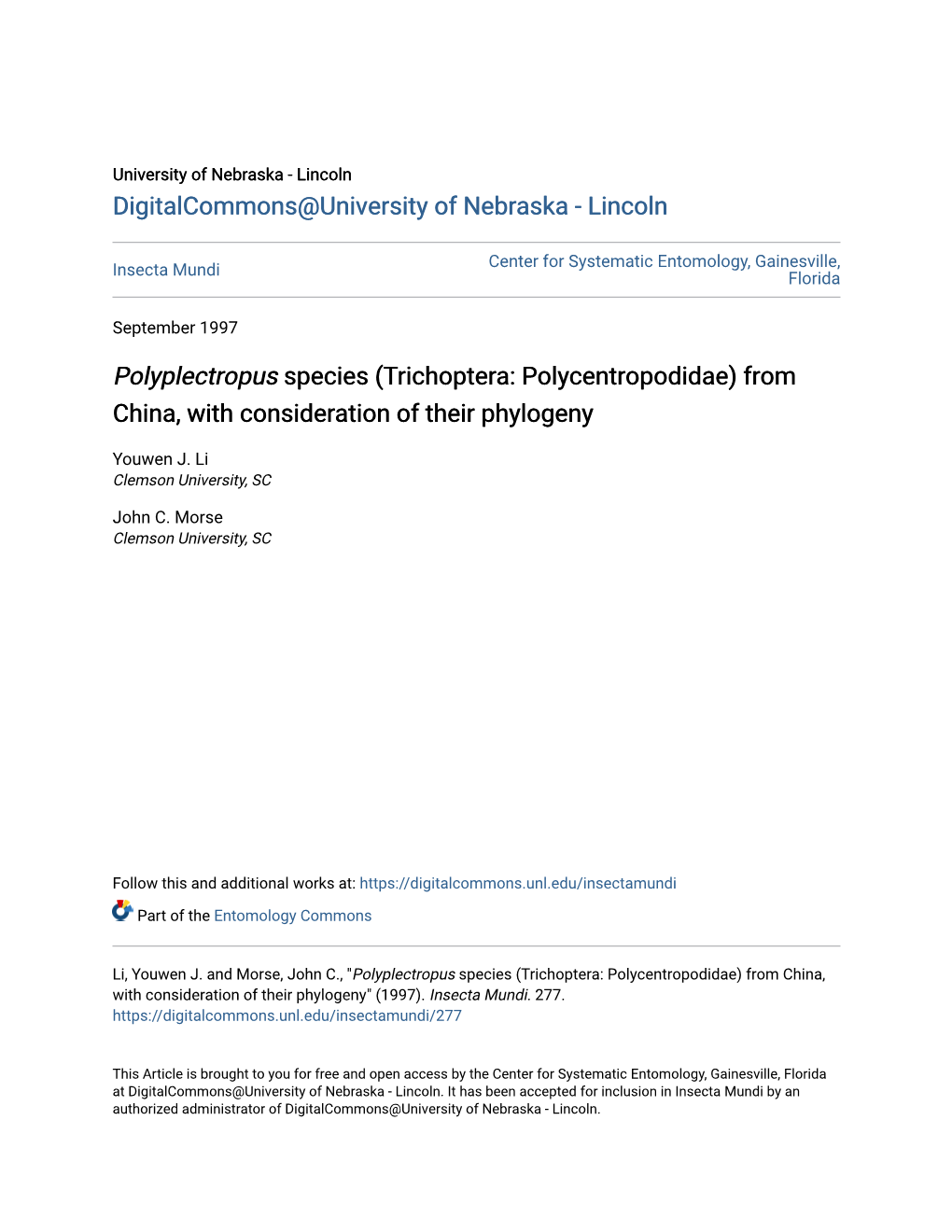 Trichoptera: Polycentropodidae) from China, with Consideration of Their Phylogeny