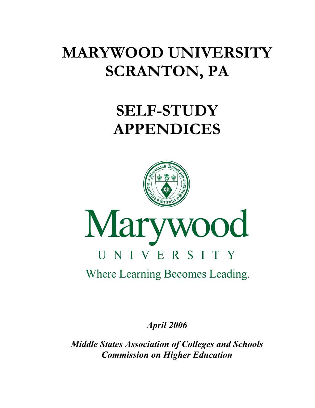 Marywood University Scranton, Pa Self-Study