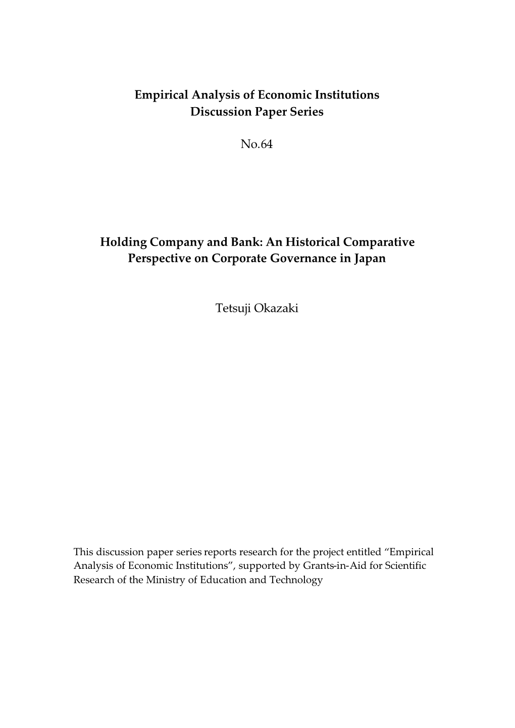 An Historical Comparative Perspective to Corporate Governance in Japan