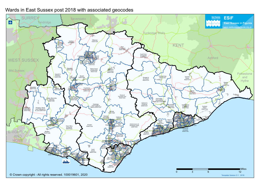 Wards in East Sussex Post 2018 with Associated Geocodes