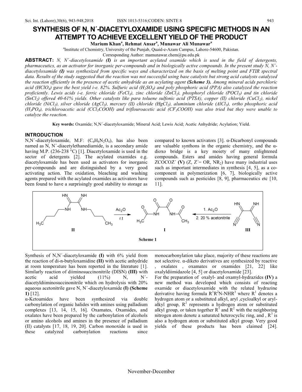 Synthesis of N, N´-Diacetyloxamide Using