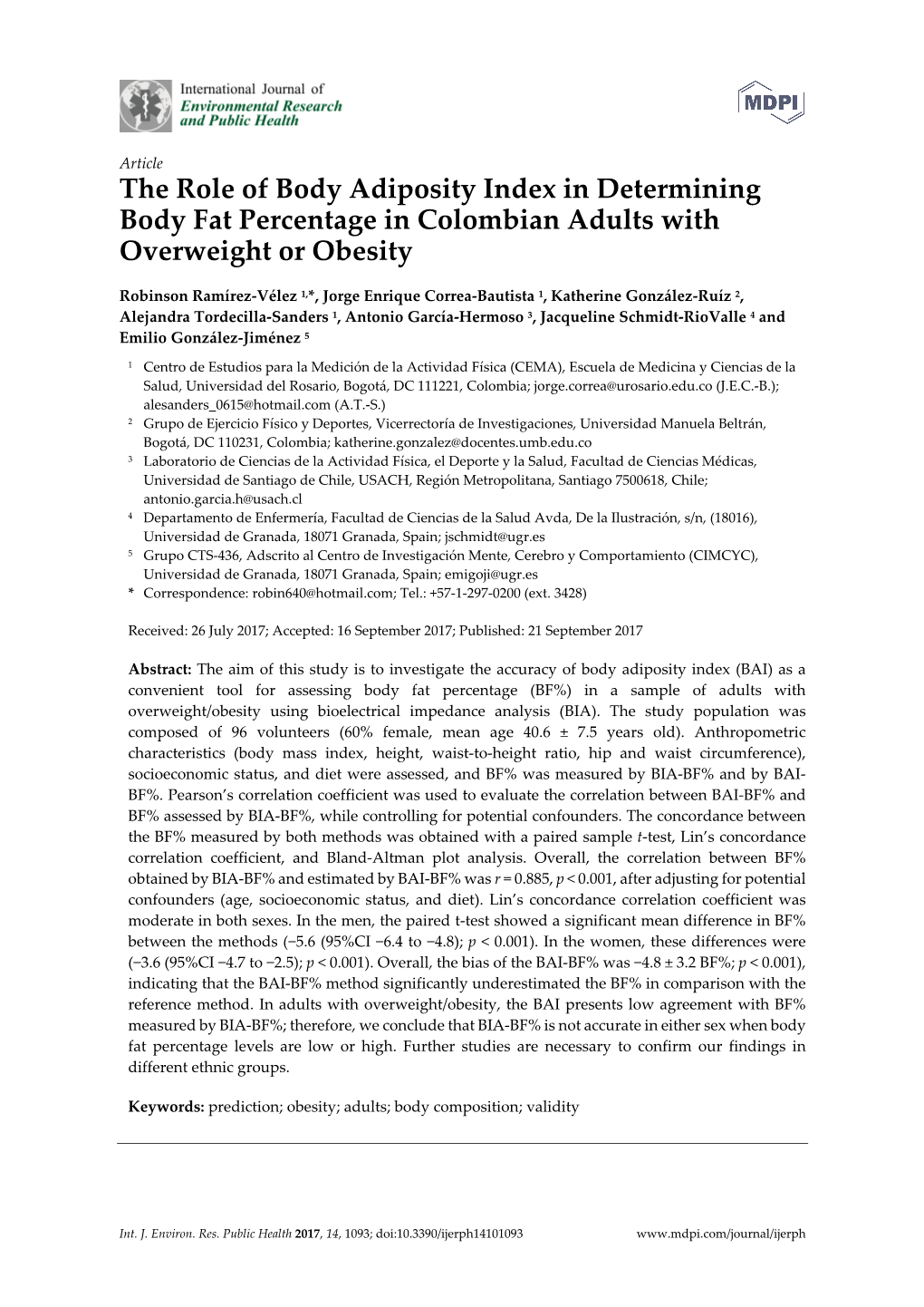 The Role of Body Adiposity Index in Determining Body Fat Percentage in Colombian Adults with Overweight Or Obesity