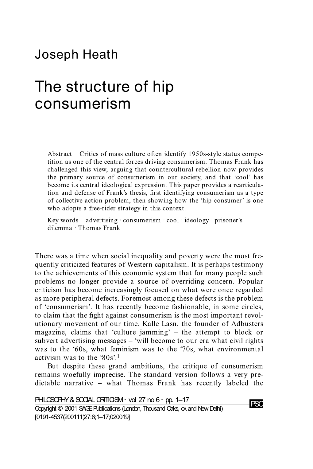 The Structure of Hip Consumerism