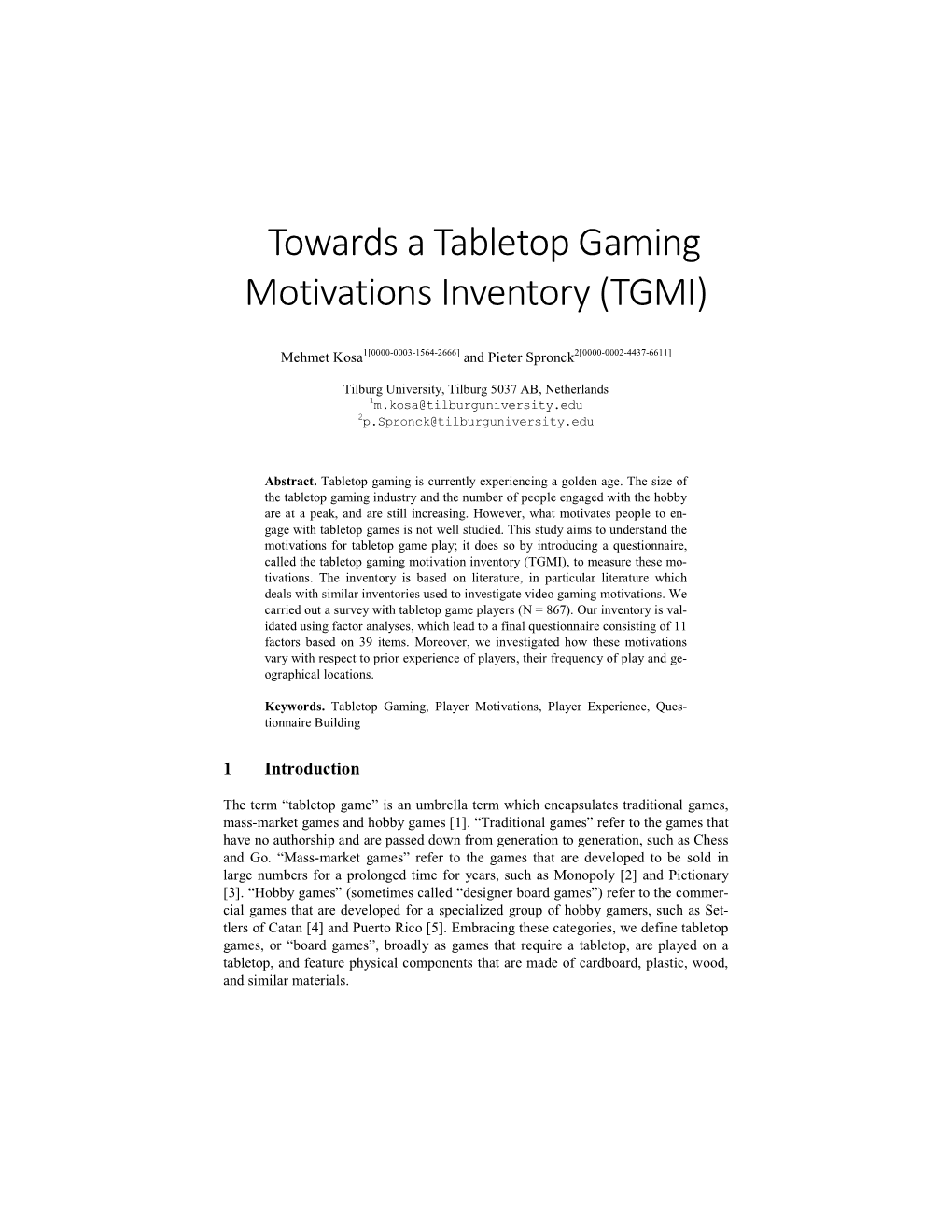 Towards a Tabletop Gaming Motivations Inventory (TGMI)