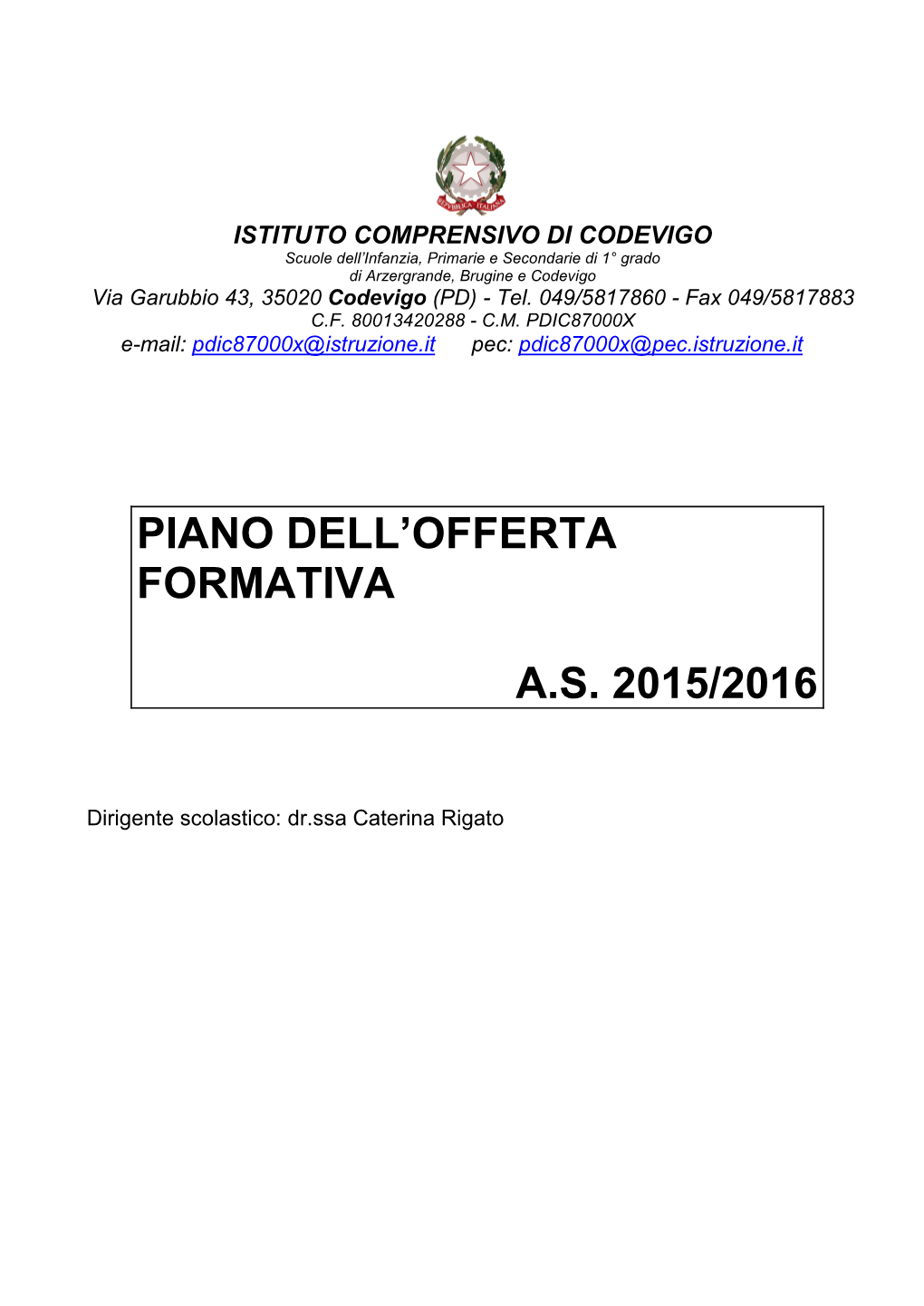 Piano Dell'offerta Formativa A.S. 2015/2016