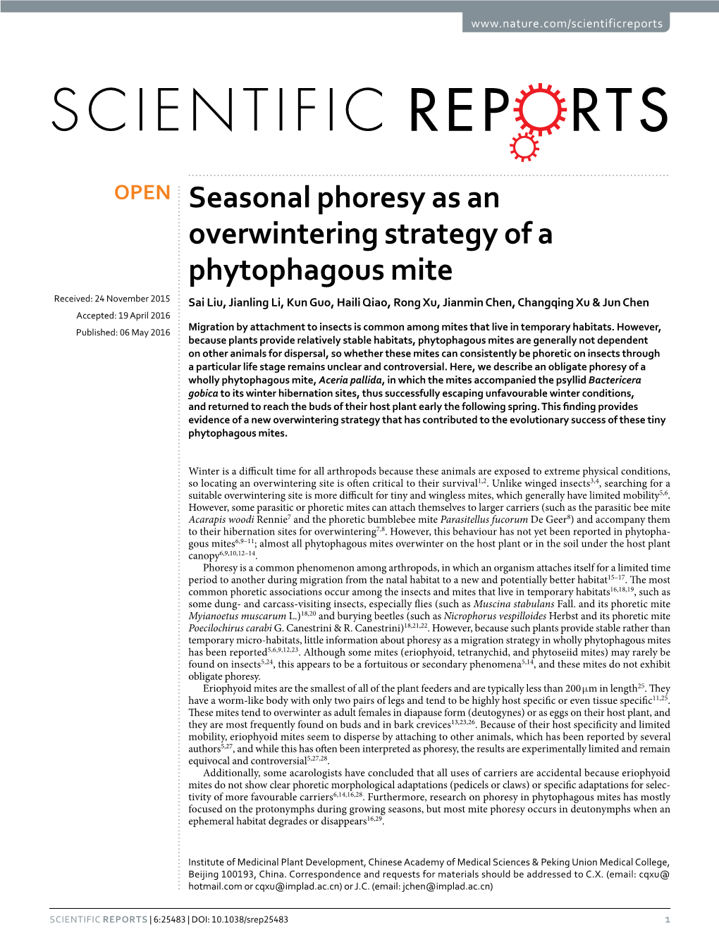 Seasonal Phoresy As an Overwintering Strategy of a Phytophagous Mite