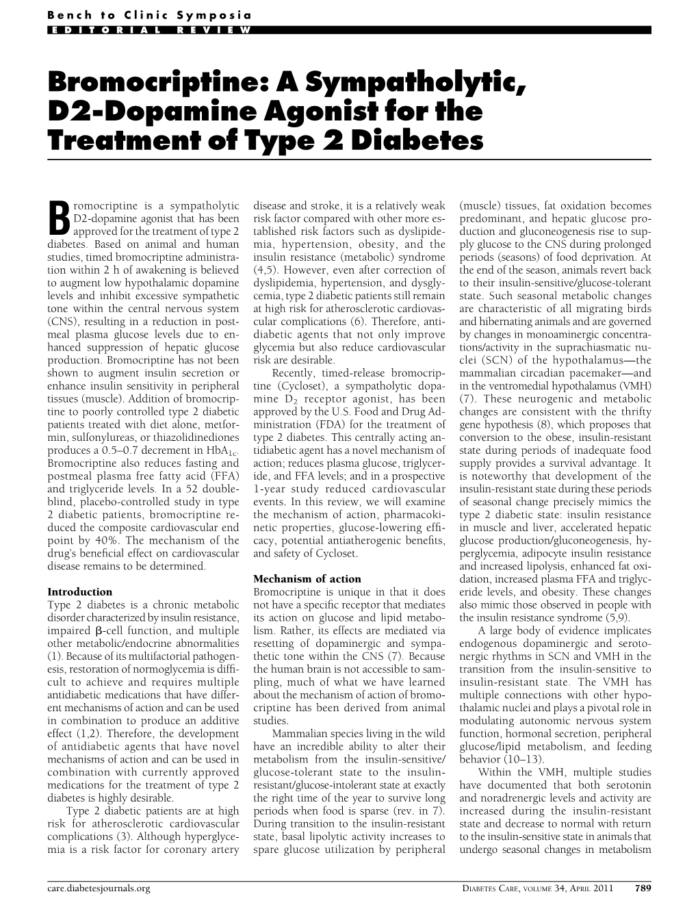 Bromocriptine: a Sympatholytic, D2-Dopamine Agonist for the Treatment of Type 2 Diabetes