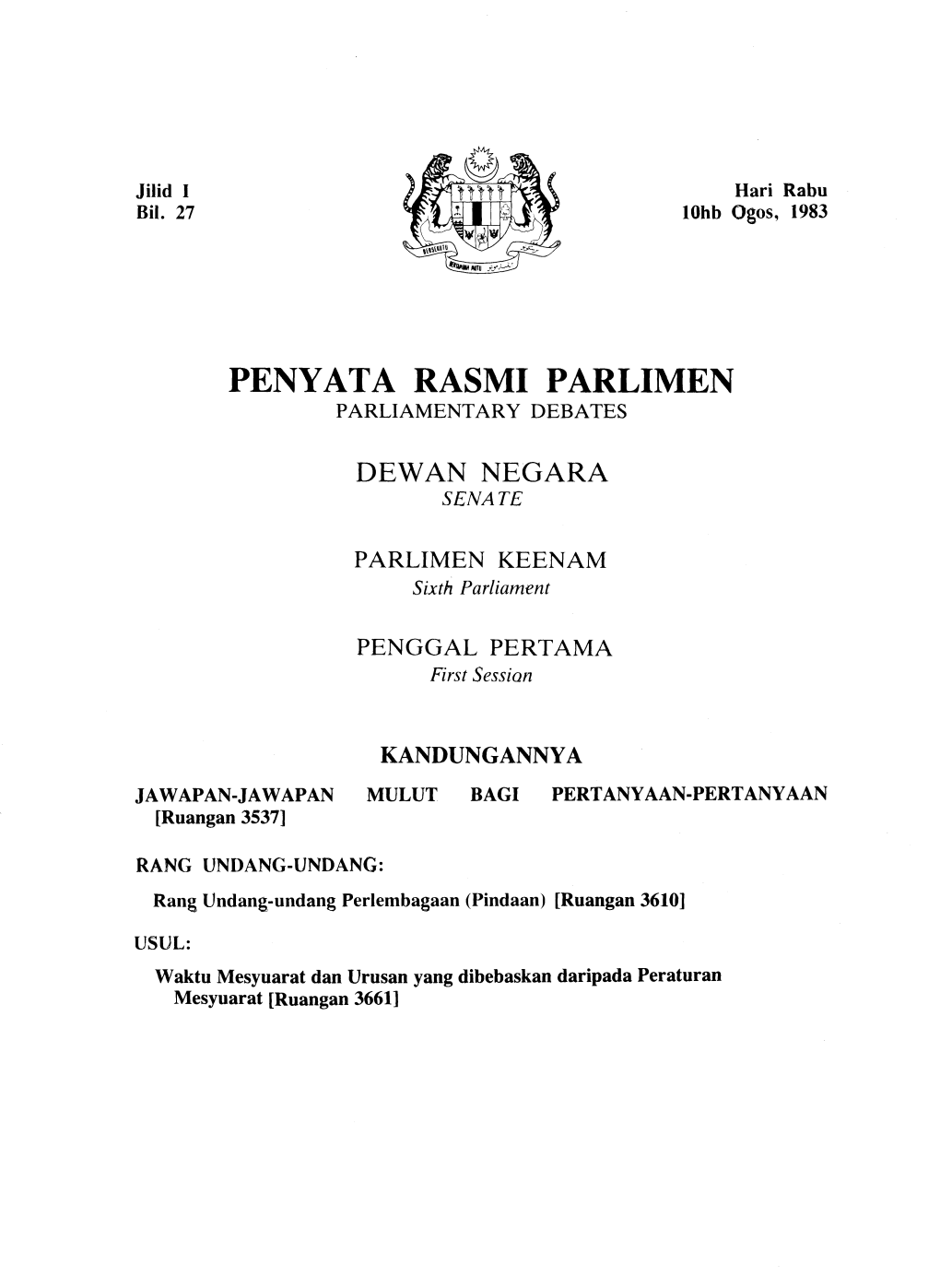 Penyata Rasmi Parlimen Parliamentary Debates