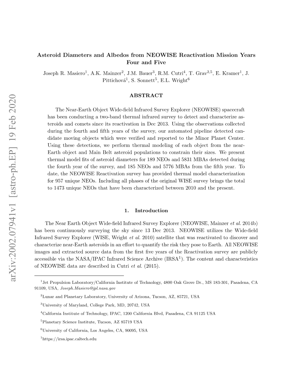 Asteroid Diameters and Albedos from NEOWISE Reactivation Mission Years Four and Five