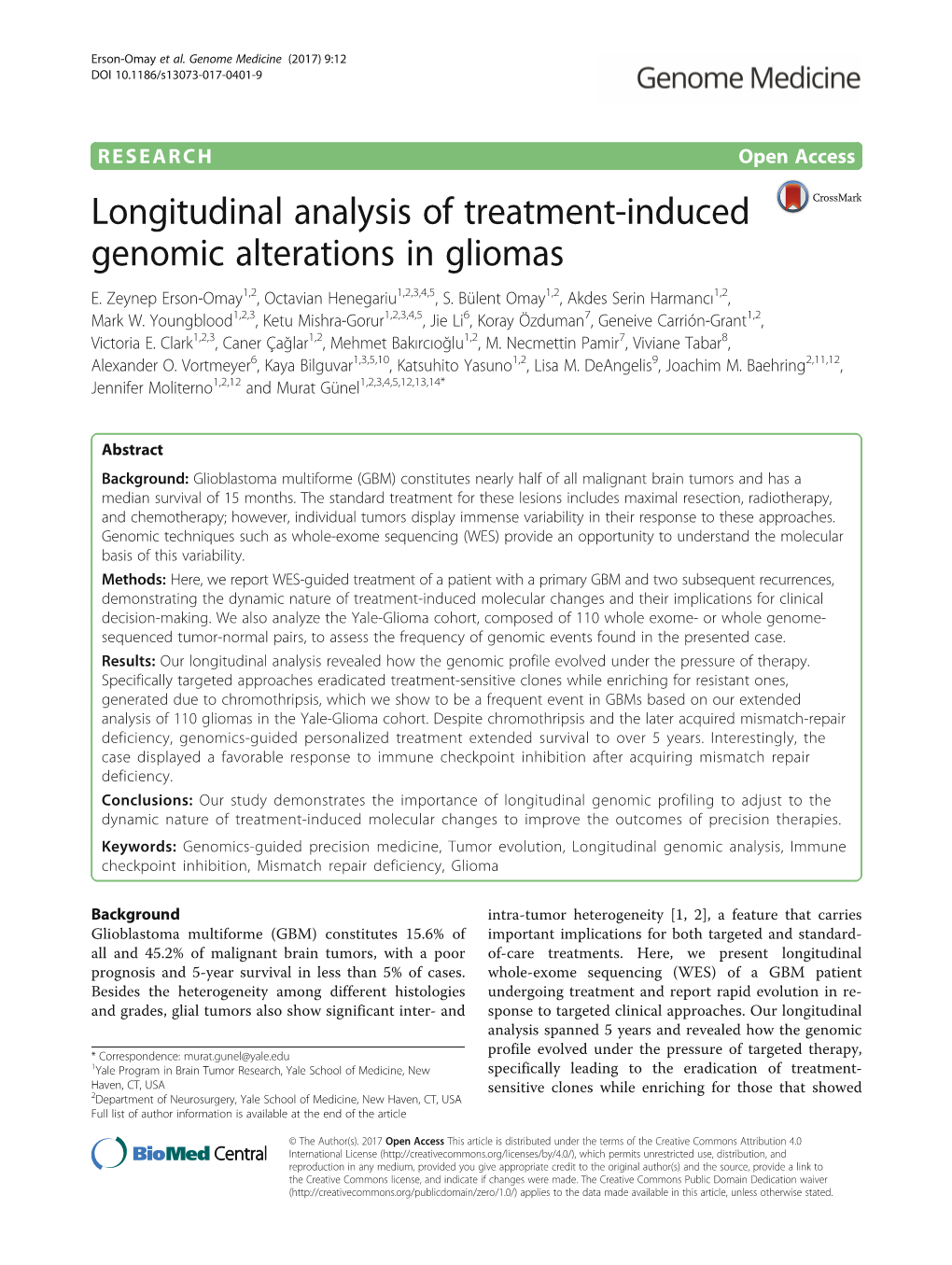 Longitudinal Analysis of Treatment-Induced Genomic Alterations in Gliomas E