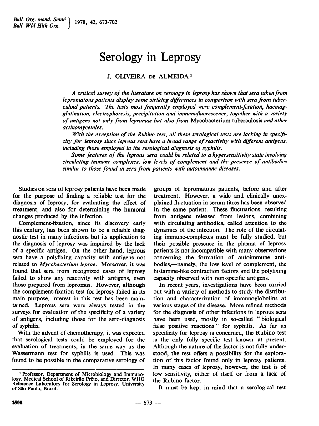 Serology in Leprosy