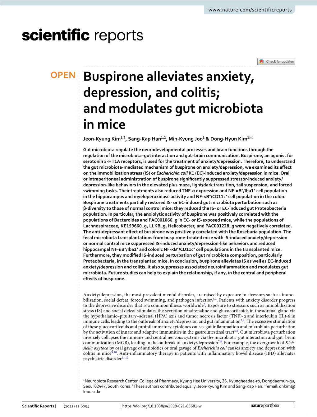 And Modulates Gut Microbiota in Mice Jeon‑Kyung Kim1,2, Sang‑Kap Han1,2, Min‑Kyung Joo1 & Dong‑Hyun Kim1*