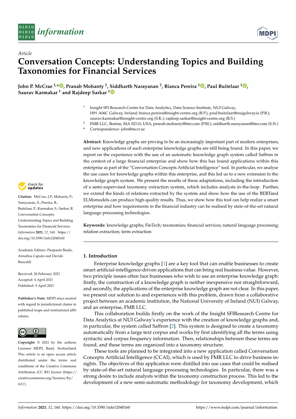 Understanding Topics and Building Taxonomies for Financial Services