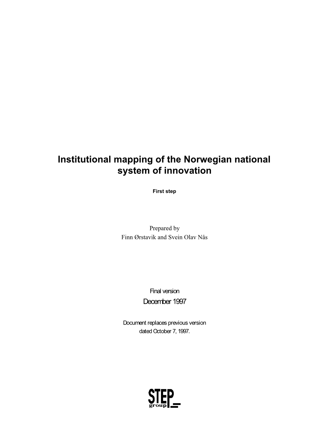 Institutional Mapping of the Norwegian National System of Innovation
