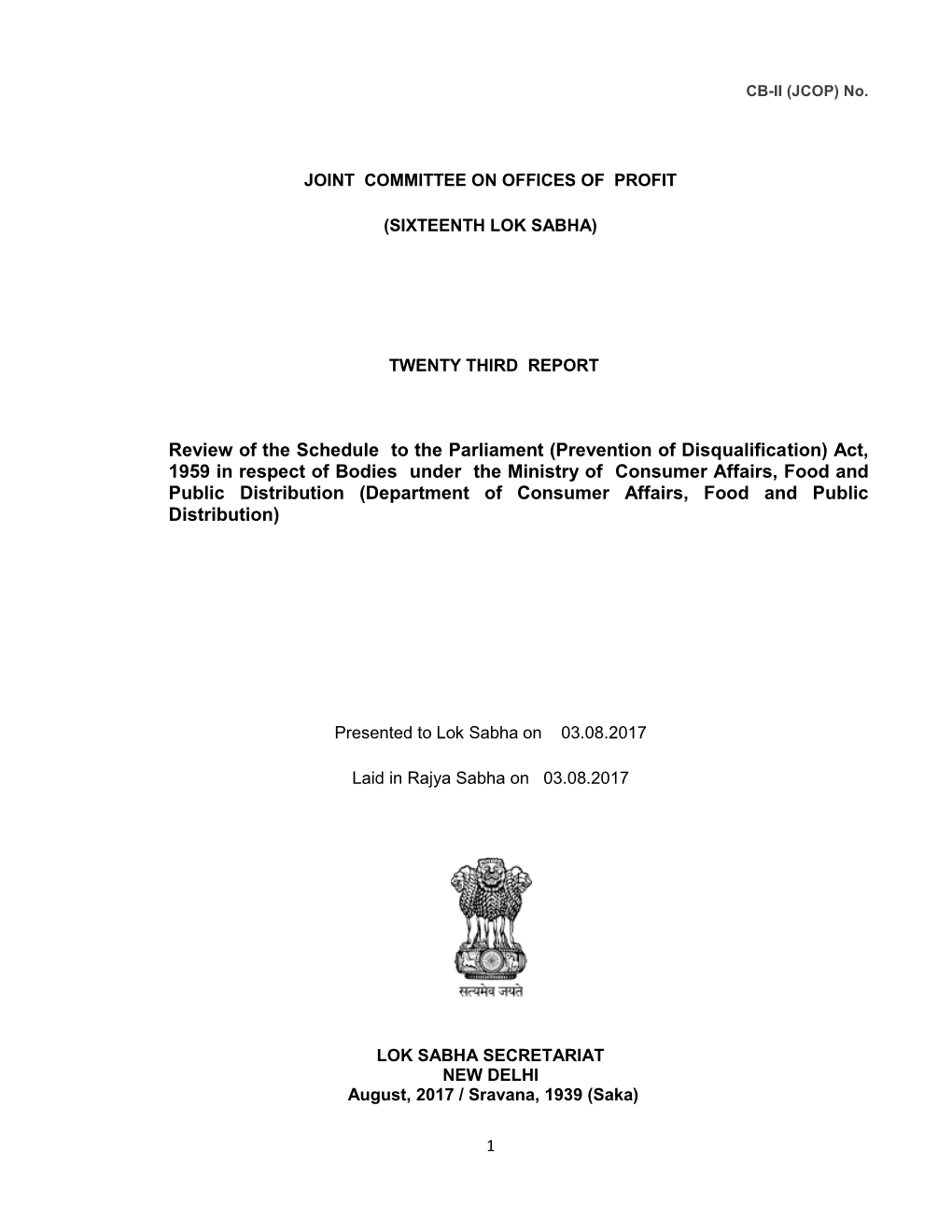 Review of the Schedule to the Parliament (Prevention of Disqualification) Act, 1959 in Respect of Bodies Under the Ministry O