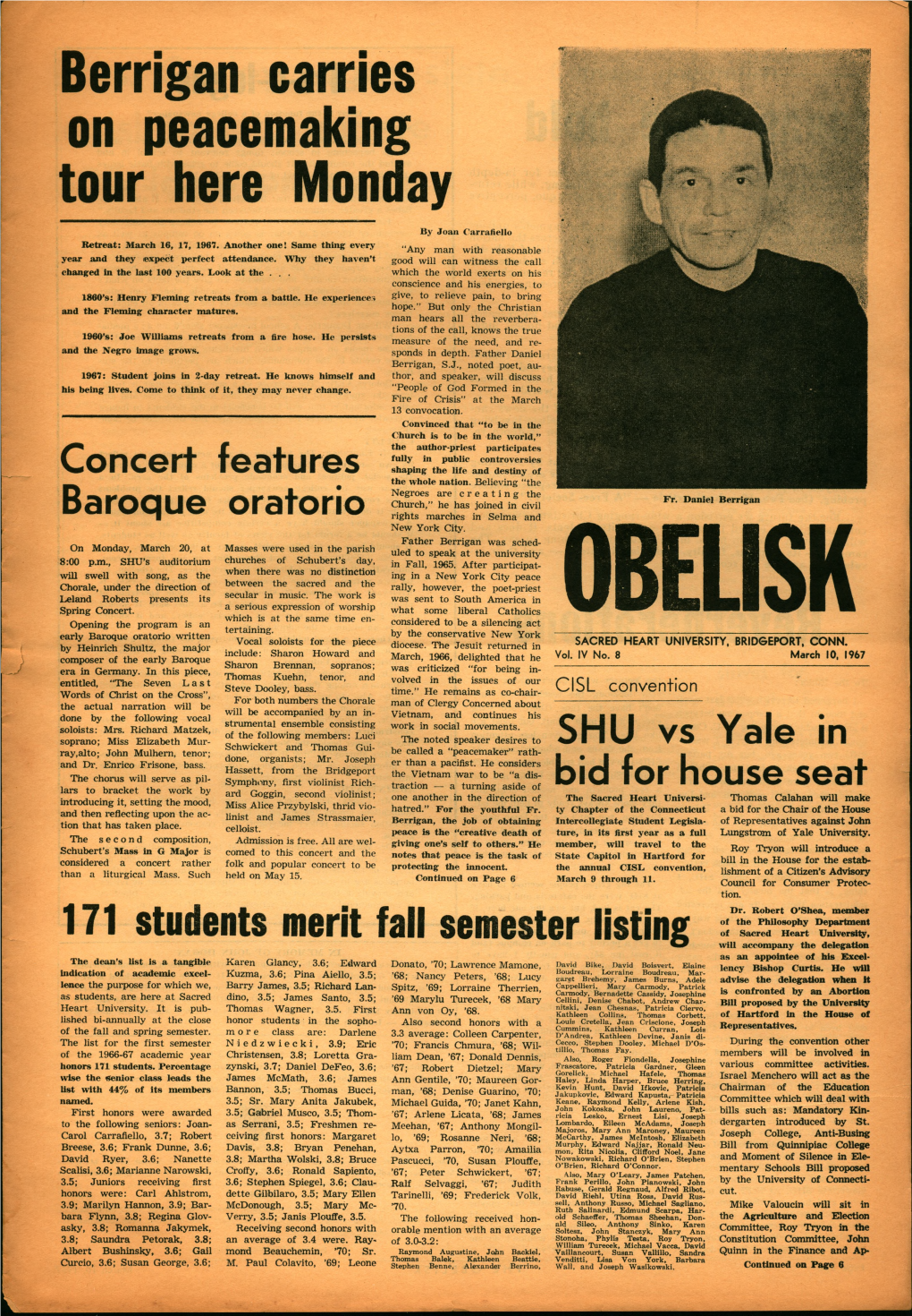 Berrigan Carries on Peacemaking Tour Here Monday by Joan Carraflello Retreat: March 16, 17, 1967