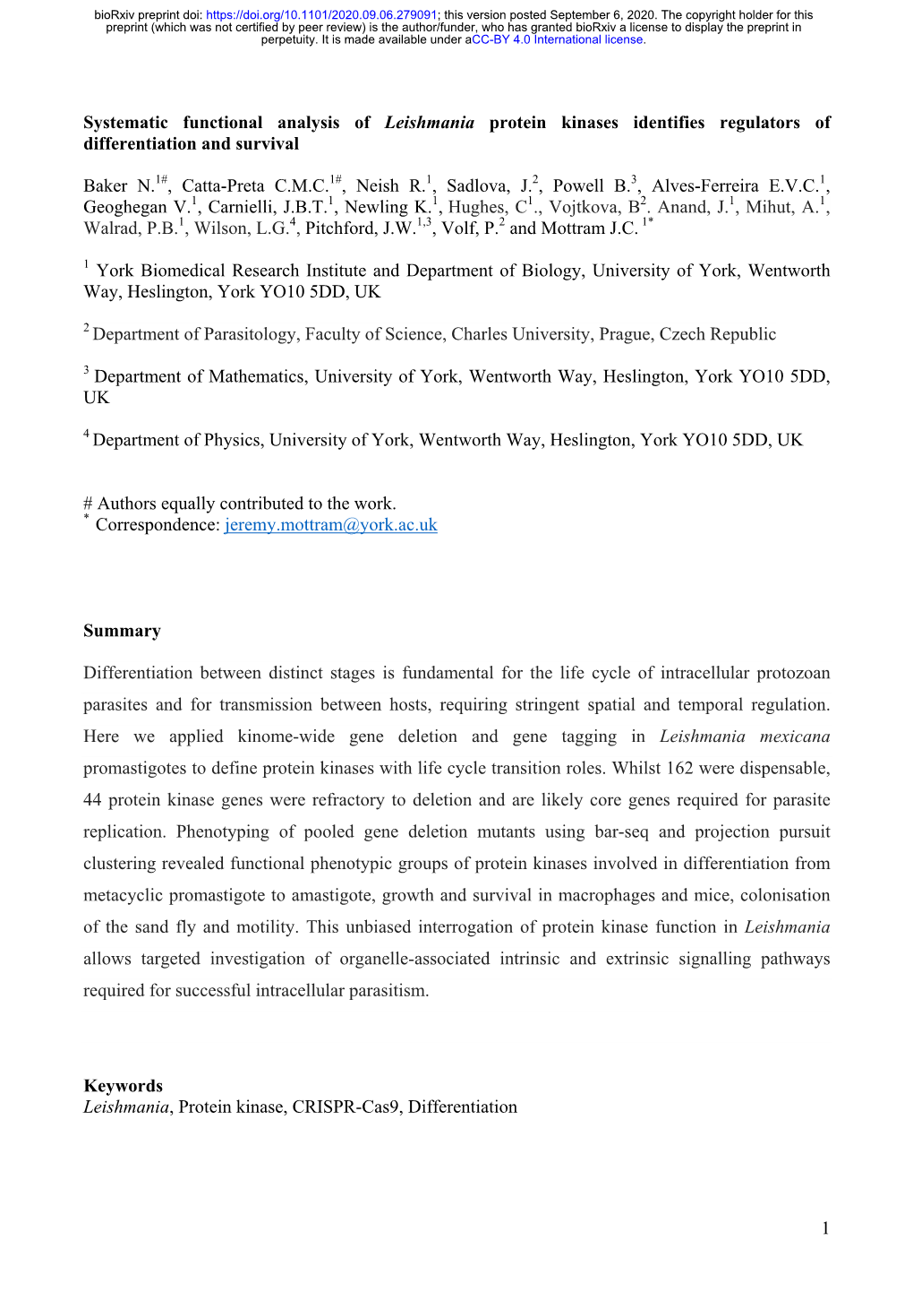 1 Systematic Functional Analysis of Leishmania Protein