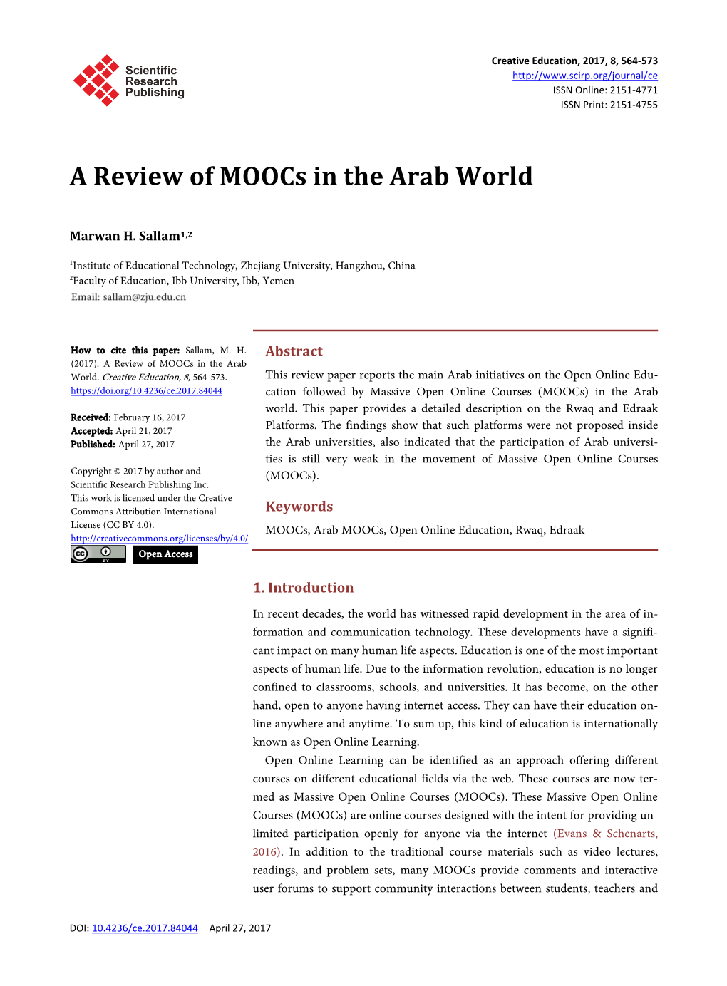 A Review of Moocs in the Arab World