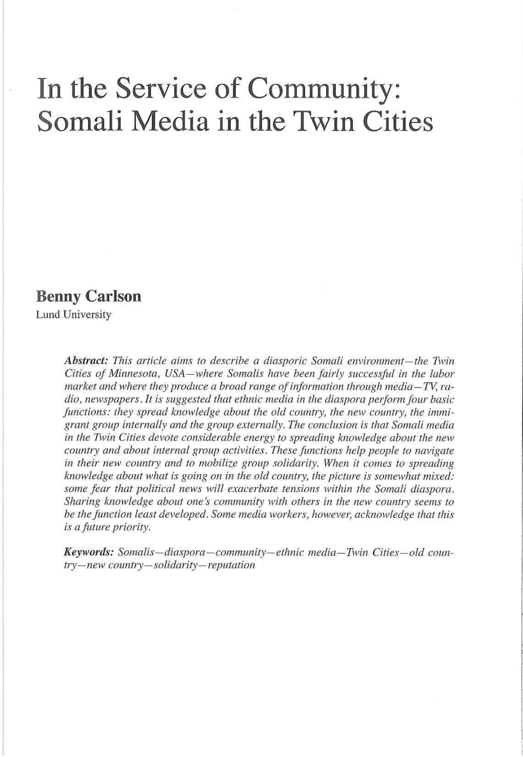 Somali Media in the Twin Cities