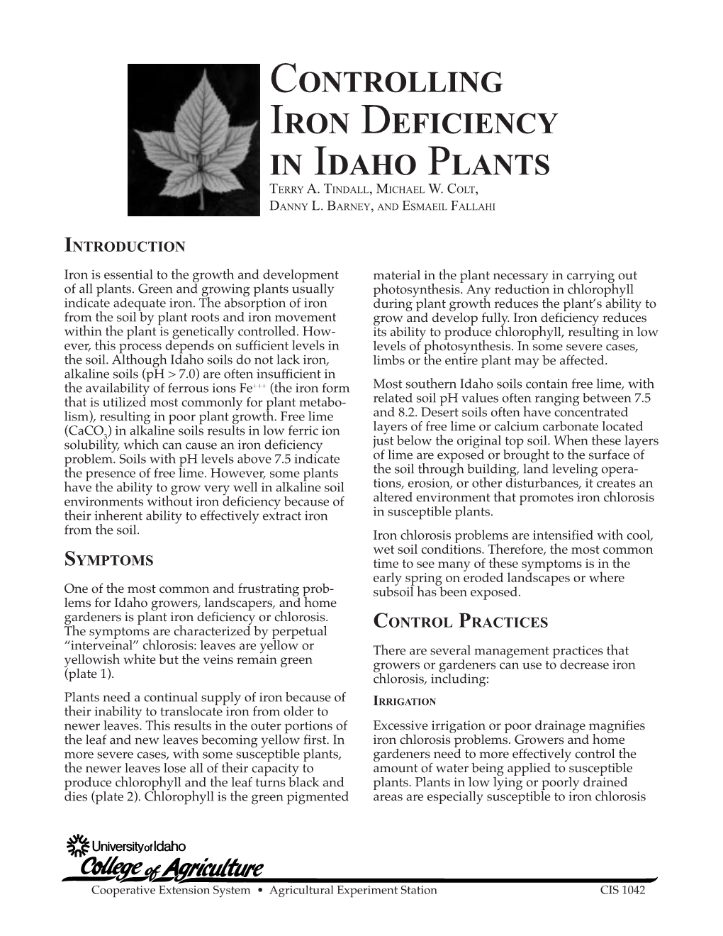 Controlling Iron Deficiency in Idaho Plants Terry A