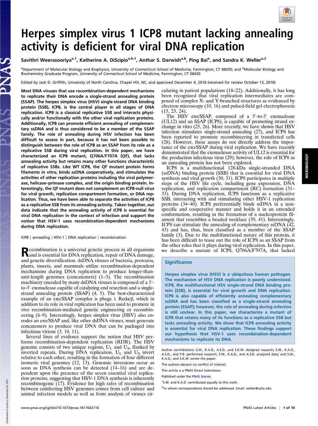 Herpes Simplex Virus 1 ICP8 Mutant Lacking Annealing Activity Is Deficient for Viral DNA Replication