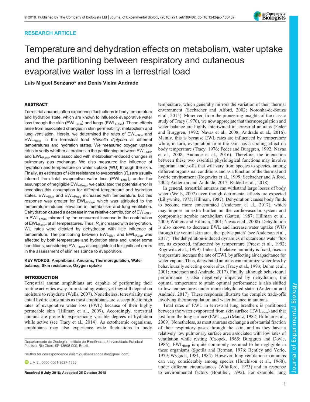 Temperature and Dehydration Effects on Metabolism, Water Uptake and the Partitioning Between Respiratory and Cutaneous Evaporati