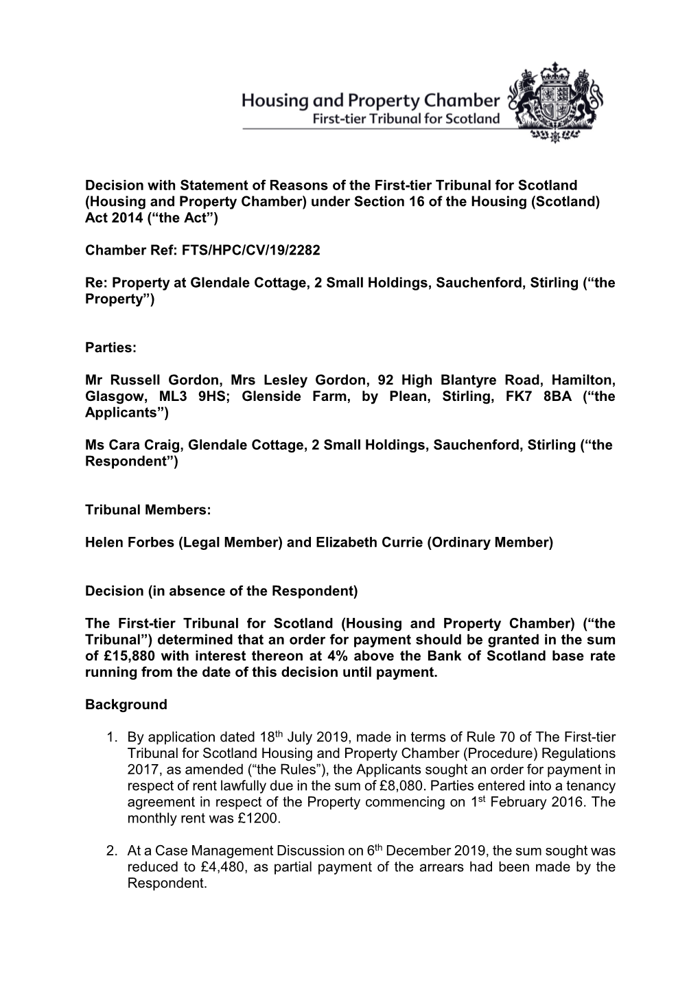 Decision with Statement of Reasons of the First-Tier Tribunal for Scotland