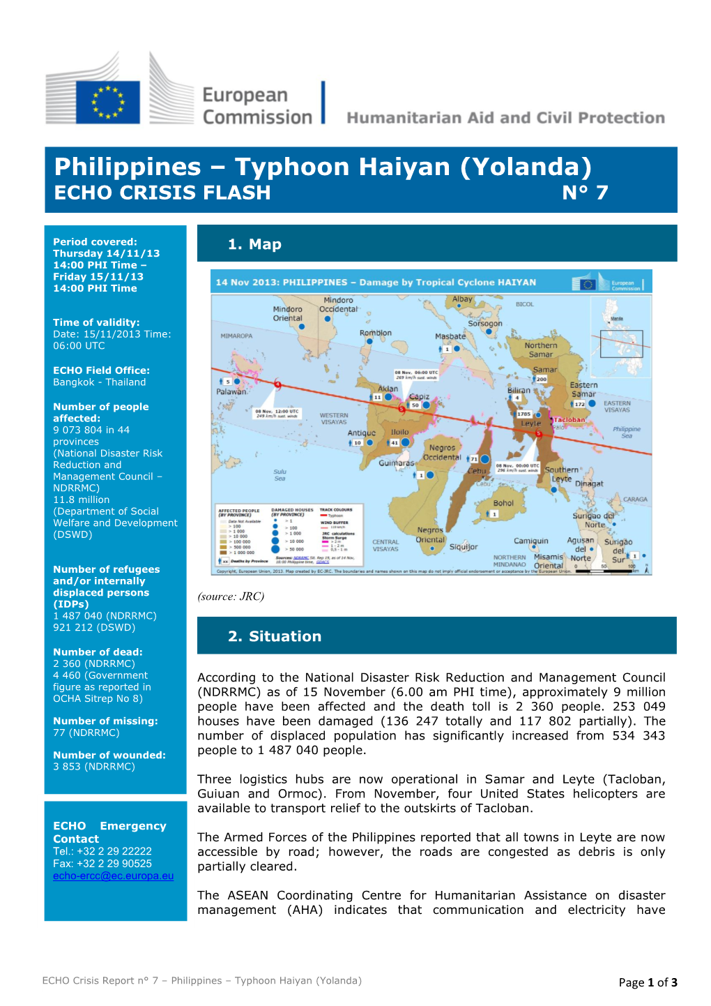 Philippines – Typhoon Haiyan (Yolanda) ECHO CRISIS FLASH N° 7