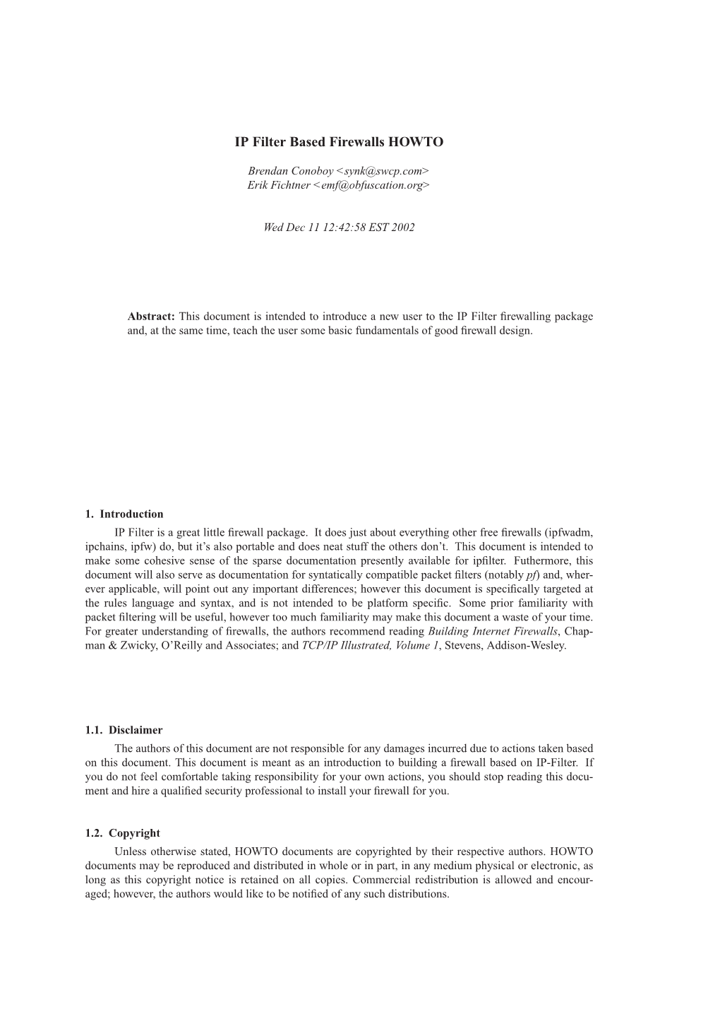 IP Filter Based Firewalls HOWTO