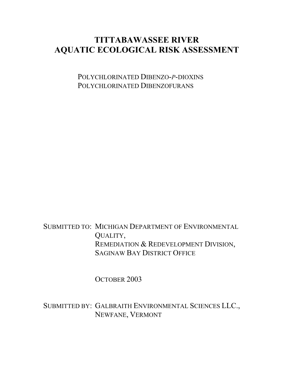 Tittabawassee River Aquatic Ecological Risk Assessment