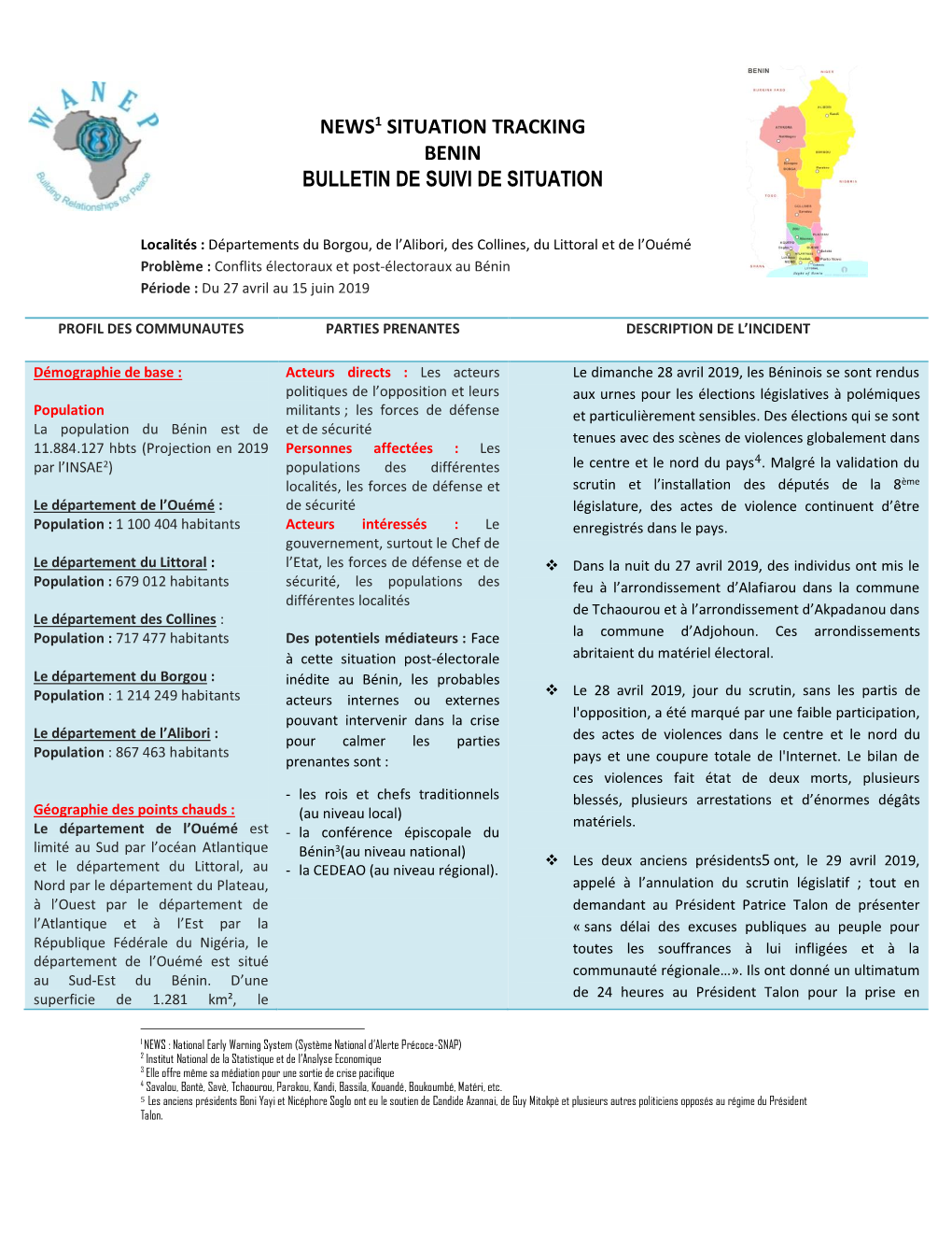News1 Situation Tracking Benin Bulletin De Suivi De Situation
