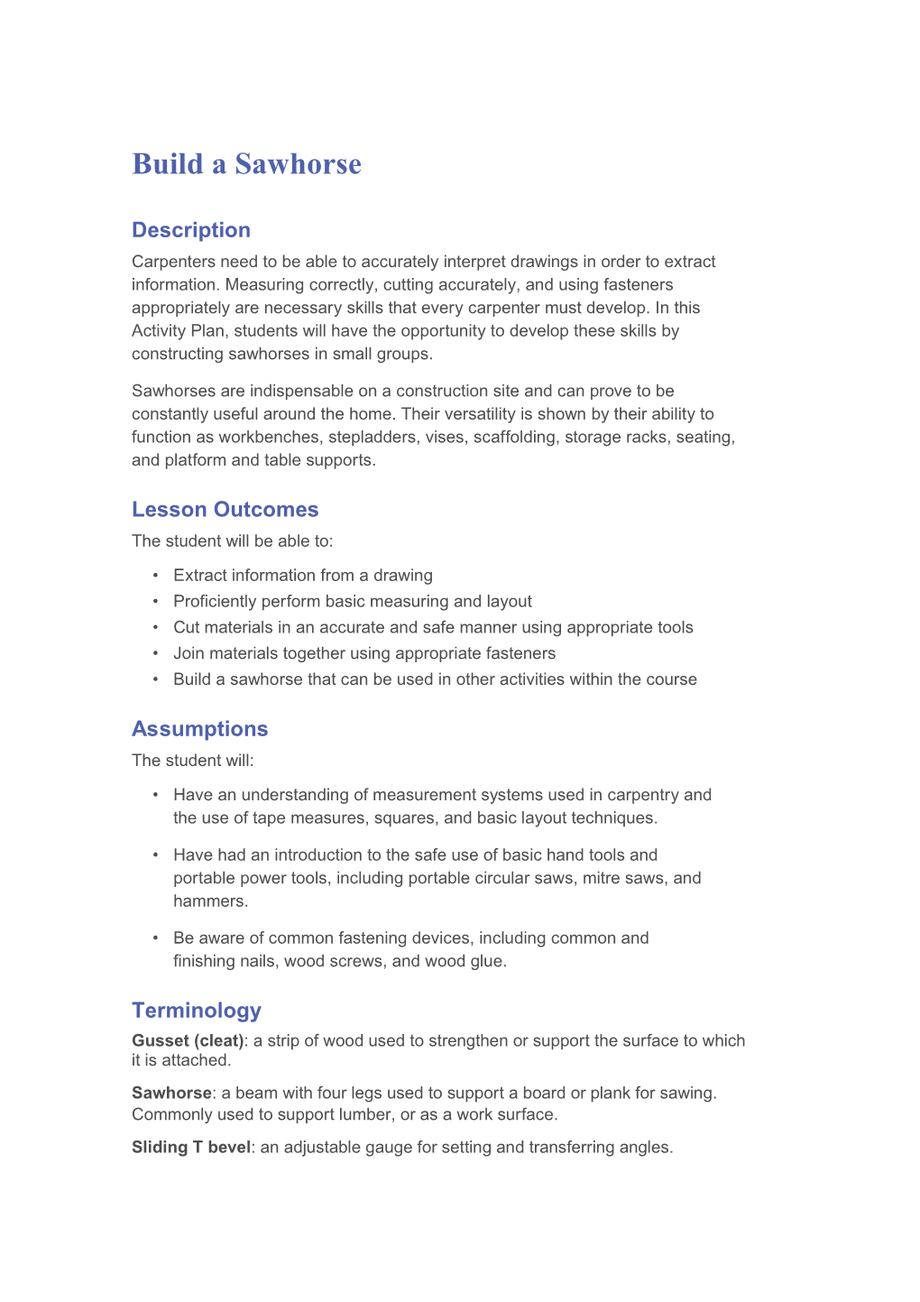 Activity Plan - Buildasawhorse Copy.Indd