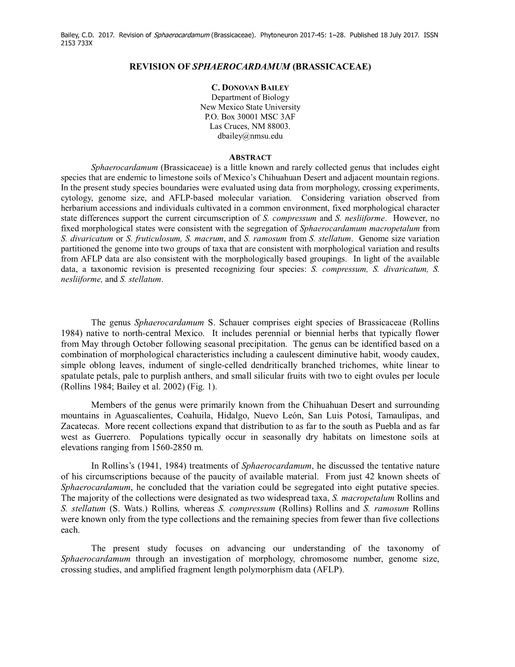 Revision of Sphaerocardamum (Brassicaceae)