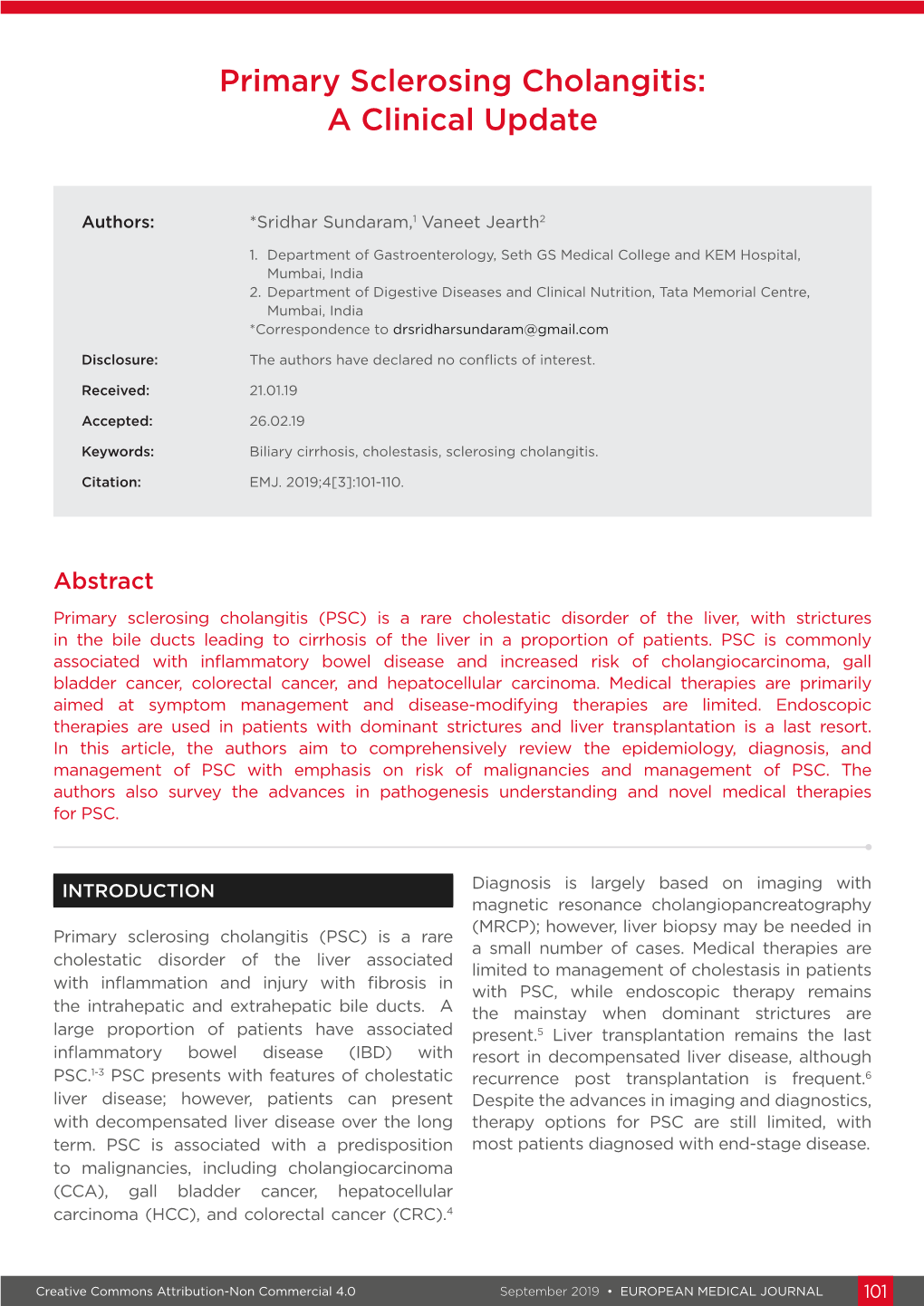 Primary Sclerosing Cholangitis: a Clinical Update