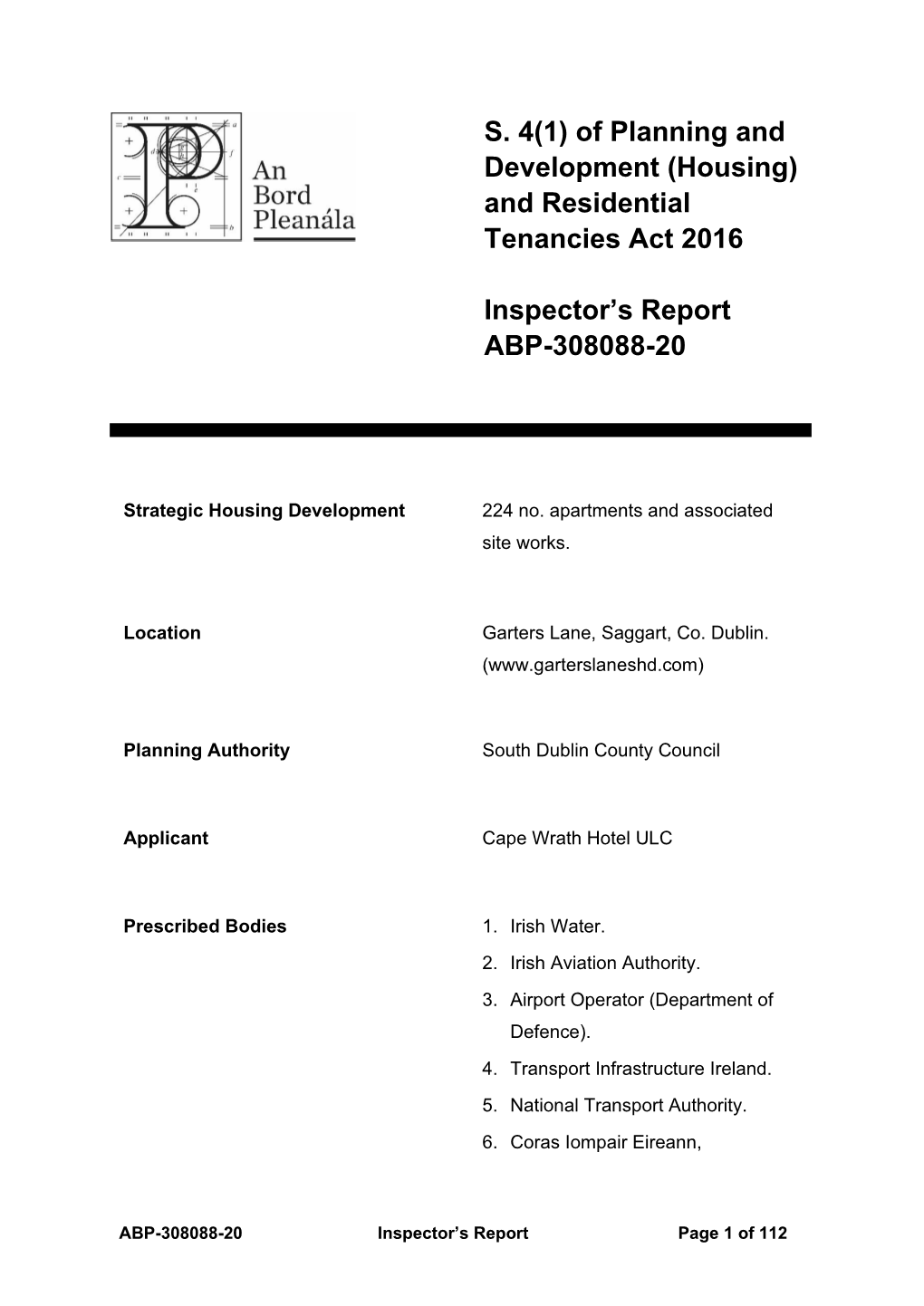 S. 4(1) of Planning and Development (Housing) and Residential Tenancies Act 2016 Inspector's Report ABP-308088-20