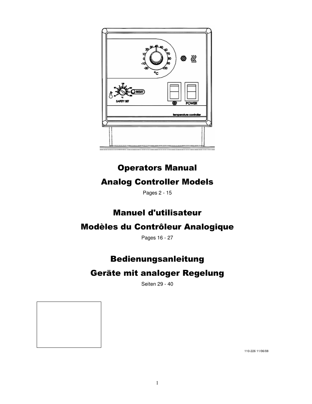 Operators Manual Analog Controller Models Manuel D'utilisateur