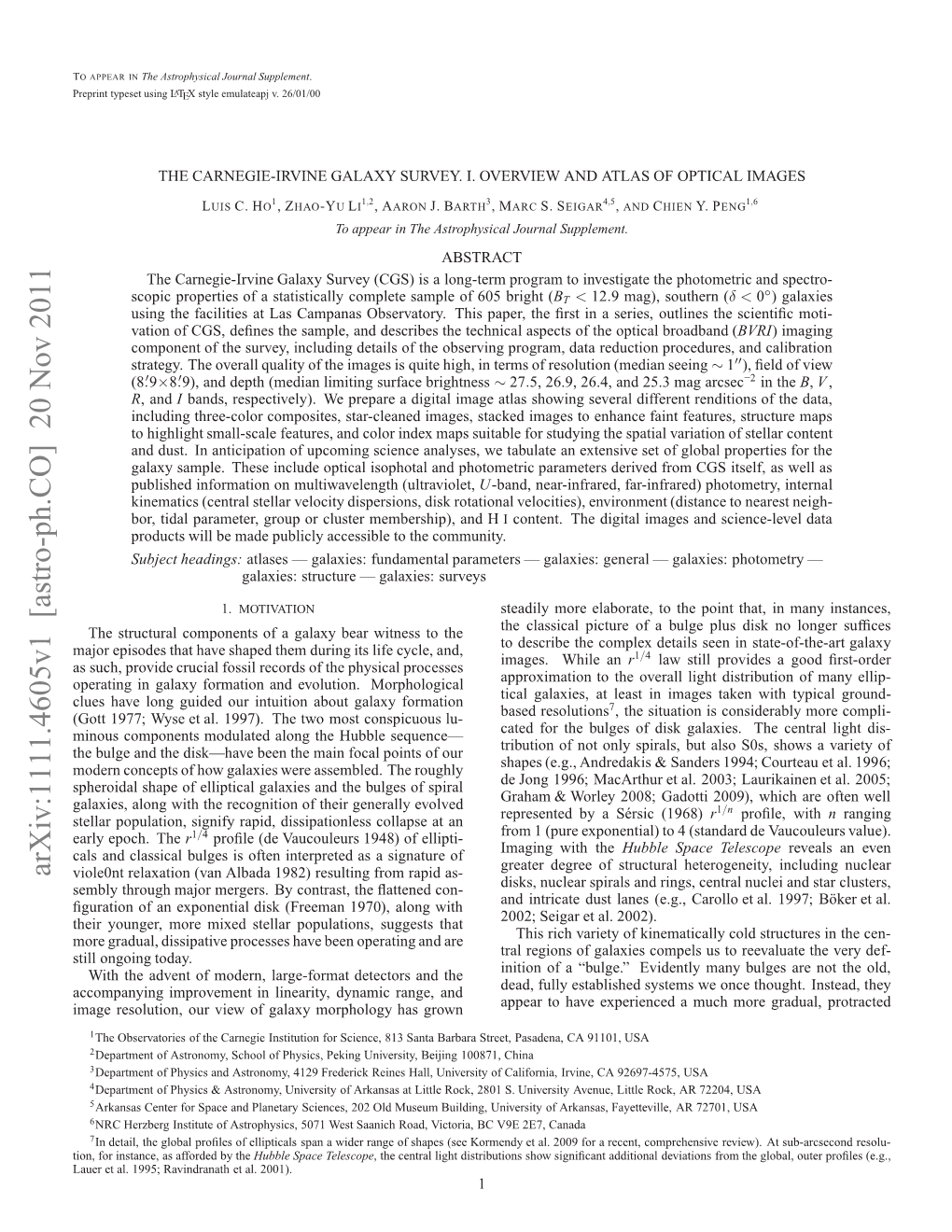 The Carnegie-Irvine Galaxy Survey. I. Overview and Atlas of Optical Images