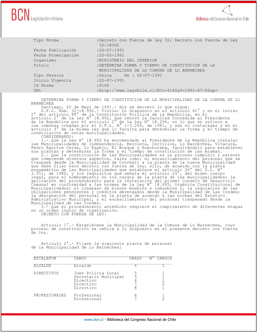 Decreto Con Fuerza De Ley 32-18992 Fecha Publicación :02-07-1991 Fecha Promul