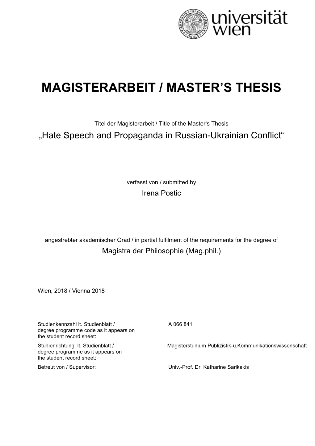 Magisterarbeit / Master's Thesis